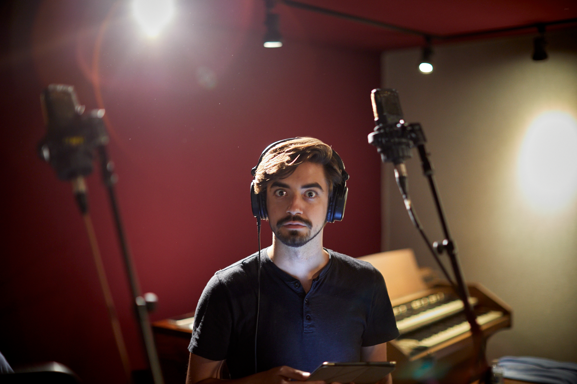 Jake Elitzer, voice of Nolan in Heroics, in the studio recording season one.